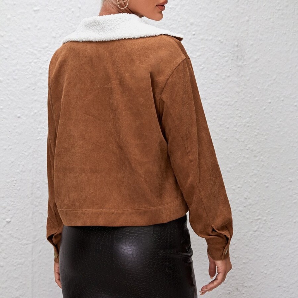 camel button up shearling lined corduroy jacket - Picture 4 of 5